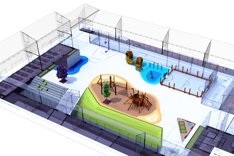 Playground architecture with eibe - eibe playground, integrated into a sports facility.